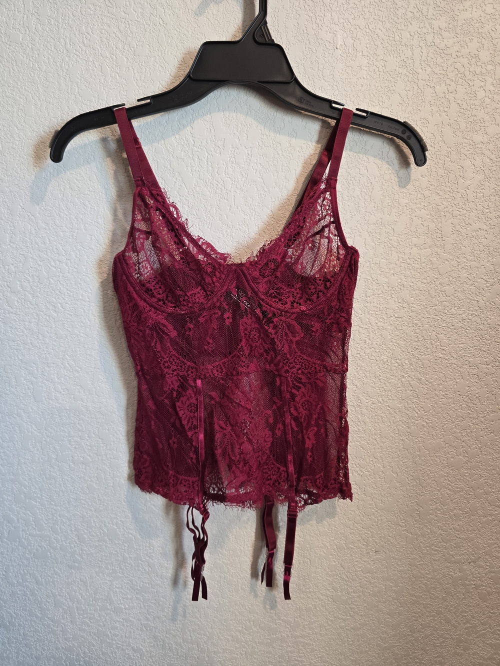 The Escanté Collection Burgundy Lace Corset Camisole Garter Straps - Size Small